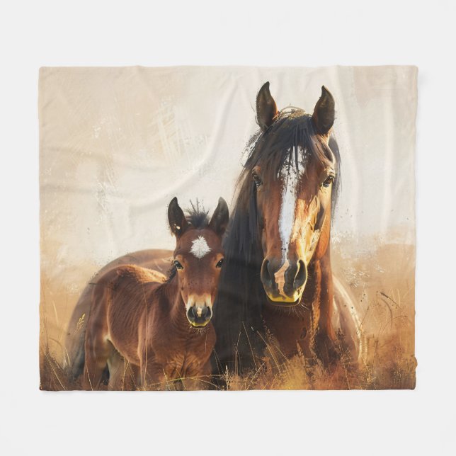 Schöne Mare- und Foal-Malerei Fleecedecke (Vorderseite (Horizontal))