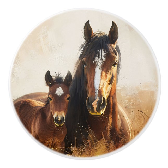 Schöne Mare- und Foal-Malerei Keramikknauf (Vorderseite)