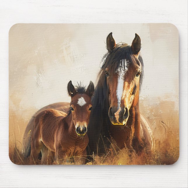 Schöne Mare- und Foal-Malerei Mousepad (Vorne)