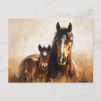 Schöne Mare- und Foal-Malerei Postkarte