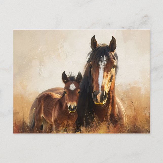 Schöne Mare- und Foal-Malerei Postkarte (Vorderseite)