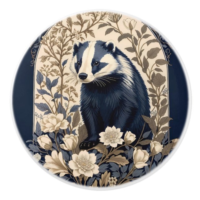 Schöne Marine und Creme Vintag Badger Keramikknauf (Vorderseite)