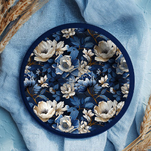 Schöne marineblaue Elfenbein Blumen Tisch Papier T Pappteller