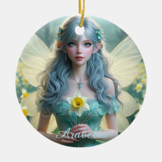 Schöne März Fairy in Daffodien Keramik Ornament (Vorne)