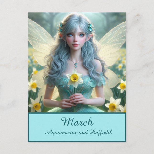 Schöne März Fairy in Daffodien Postkarte (Vorderseite)