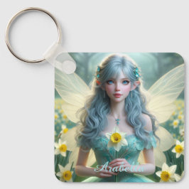 Schöne März Fairy in Daffodien Schlüsselanhänger