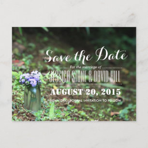 Schöne Mason Jar Purple Blumen Save the Date Ankündigungspostkarte