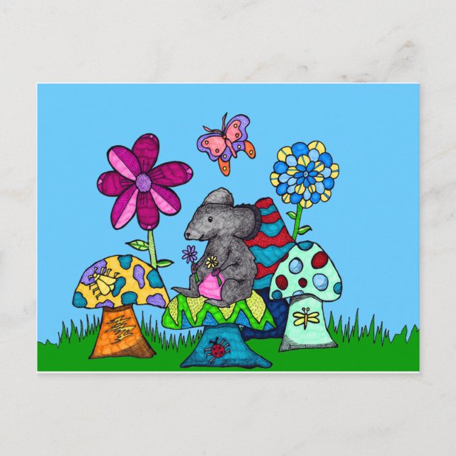 Schöne Maus unter den Pilzen Postkarte (Vorderseite)