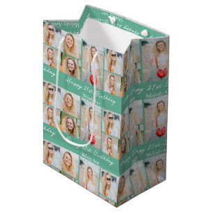 Schöne Meeresschaum-Grüne-Happy-Birthday-Fotocolla Mittlere Geschenktüte