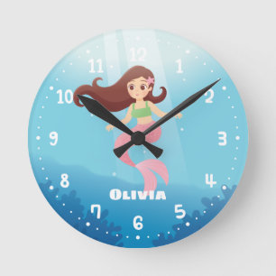 Schöne Meerjungfrau Mädchen Schlafzimmer Dekoratio Runde Wanduhr