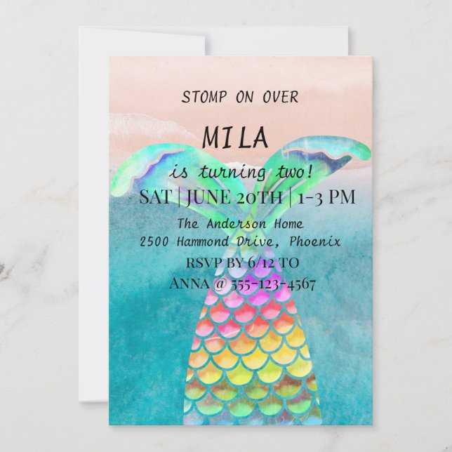 Schöne Meerjungfrau zum Geburtstag Einladung (Vorderseite)