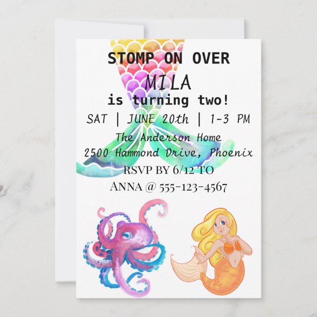 Schöne Meerjungfrau zum Geburtstag Einladung (Vorderseite)