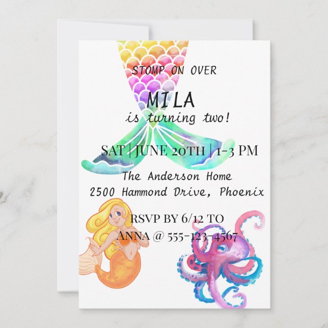 Schöne Meerjungfrau zum Geburtstag Einladung (Vorderseite)