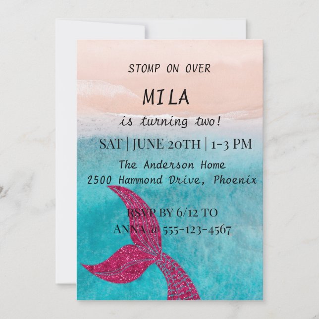 Schöne Meerjungfrau zum Geburtstag Einladung (Vorderseite)