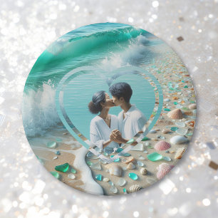 Schöne Meerwasserglas-Foto-Hochzeit Pappteller
