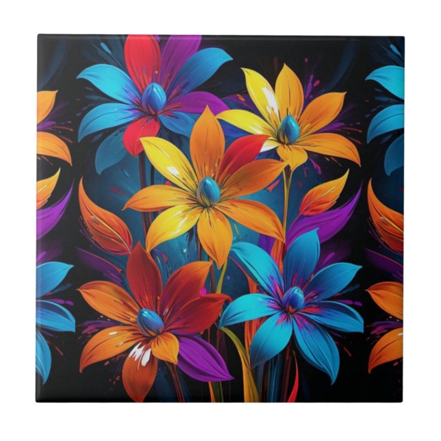 Schöne mehrfarbige Blume Design-32908 Fliese (Vorderseite)