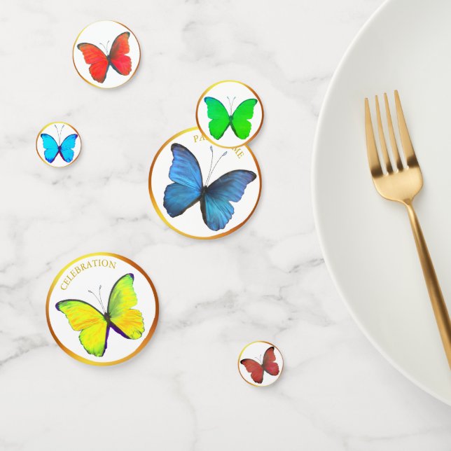 Schöne mehrfarbige Schmetterlinge und goldene Rahm Konfetti (Gruppe)