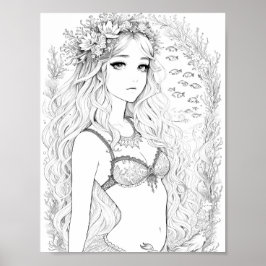 Schöne Mermaid Aduloring-Färbung Poster