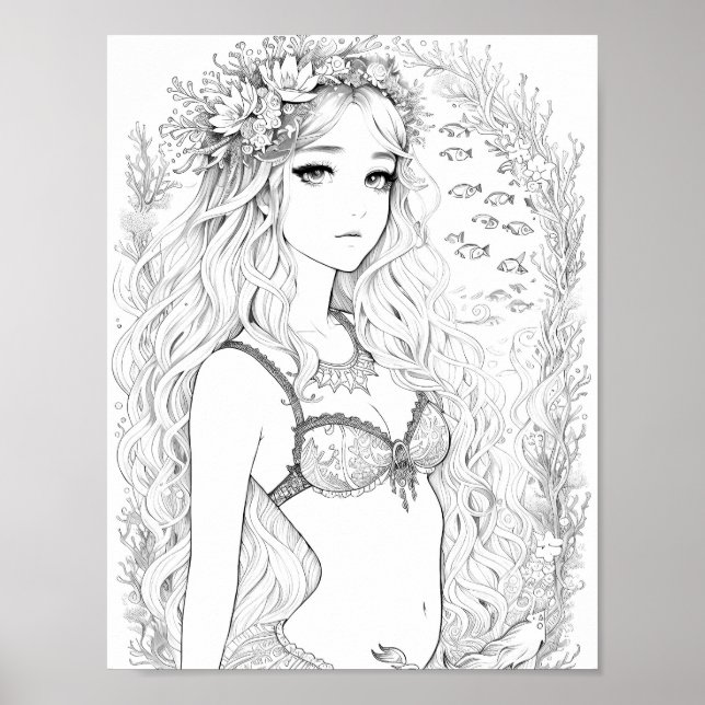 Schöne Mermaid Aduloring-Färbung Poster (Vorne)