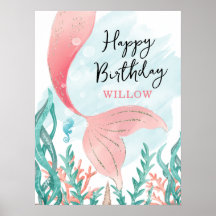 Schöne Mermaid Girl Birthday Poster-Zeichen