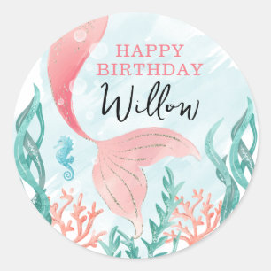 Schöne Mermaid Girl Happy Birthday Sticker