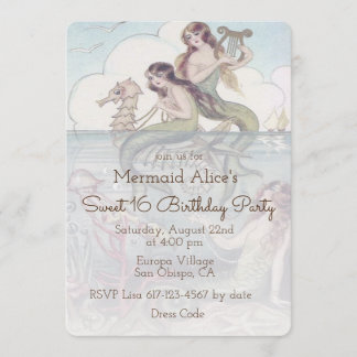 Schöne Mermaid Vintag Sweet 16 Geburtstag Einladun Einladung