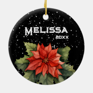 SCHÖNE MERRY CHRISTMAS, POINSETTIA, CANDY CANE KERAMIK ORNAMENT