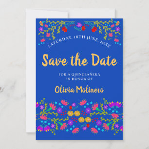 Schöne mexikanische Fiesta-Blumen königsblau Save The Date