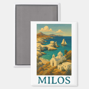 Schöne Milos Greece Vintage Travel Print Magnet
