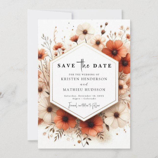 Schöne Minimal Terracotta Wedding Save The Date (Vorderseite)