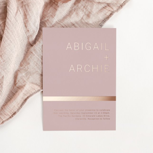 Schöne Minimalistische Hochzeit in Rosa Rose Folieneinladung (Von Creator hochgeladen)