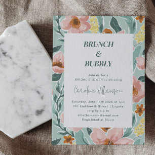 Schöne Mint-Sage-Blush-Pink-Floral-Braut-Dusche Einladung