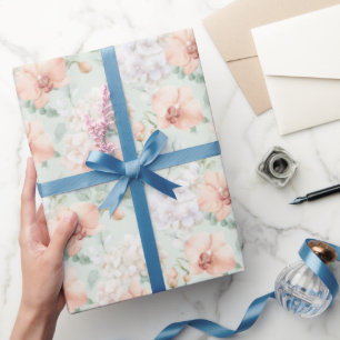 Schöne Minz-Pfirsich-Orchideen-Blumen Geburtstag Geschenkpapier