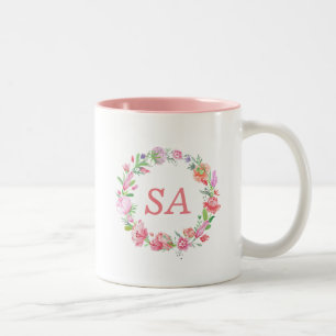 Schöne Mit Monogramm Blume Kraut Pink Zweifarbige Tasse