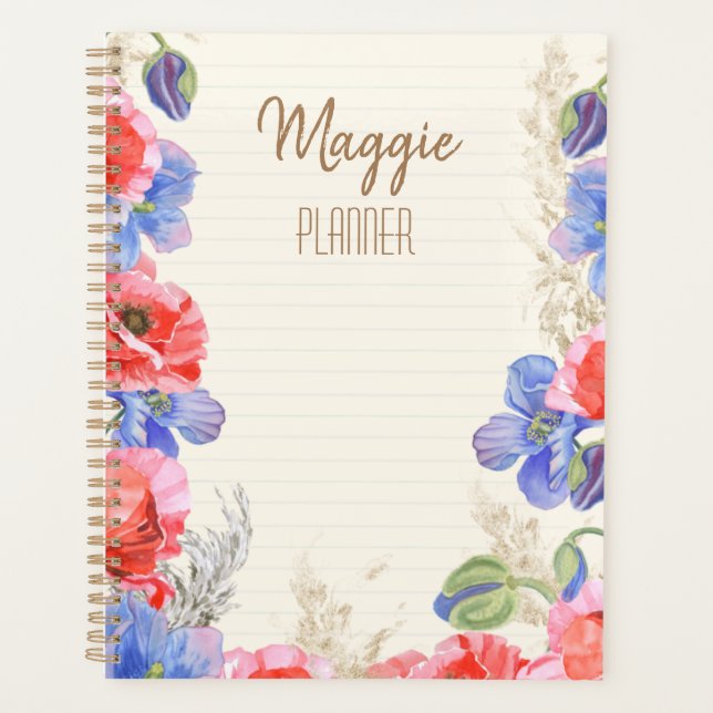 Schöne mit Monogramm Blumenschule pink Aquarell Planer (Vorderseite)