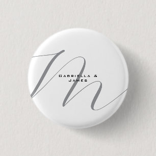 Schöne Mit Monogramm Schwarz-weiße Graukalligraphi Button