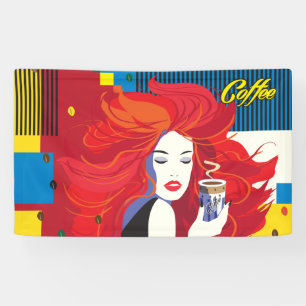 Schöne Mode-Frau mit Kaffeetasse-Pop-Kunst Banner