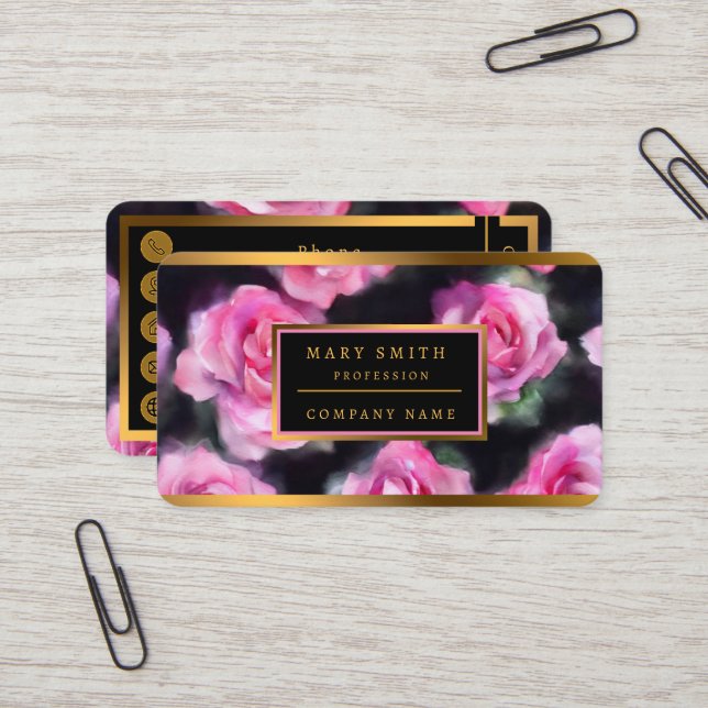 Schöne, moderne Aquarell Rosen Sammlung Visitenkarte (Vorderseite/Rückseite Beispiel)