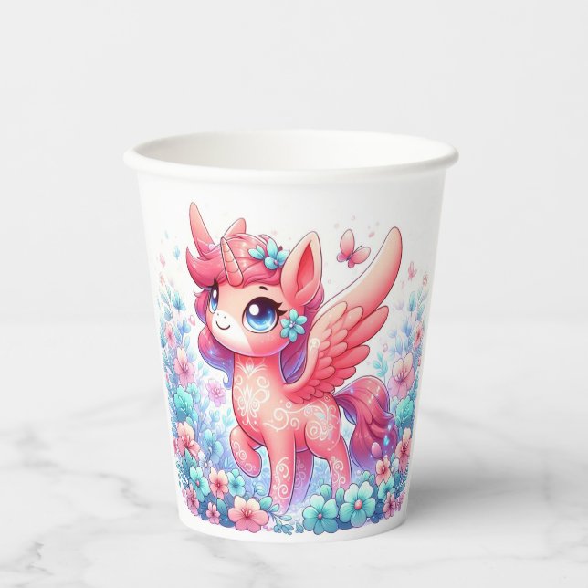 Schöne moderne Einhorn-Kinderdusche Pappbecher (Vorderseite)