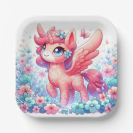 Schöne moderne Einhorn-Kinderdusche Pappteller