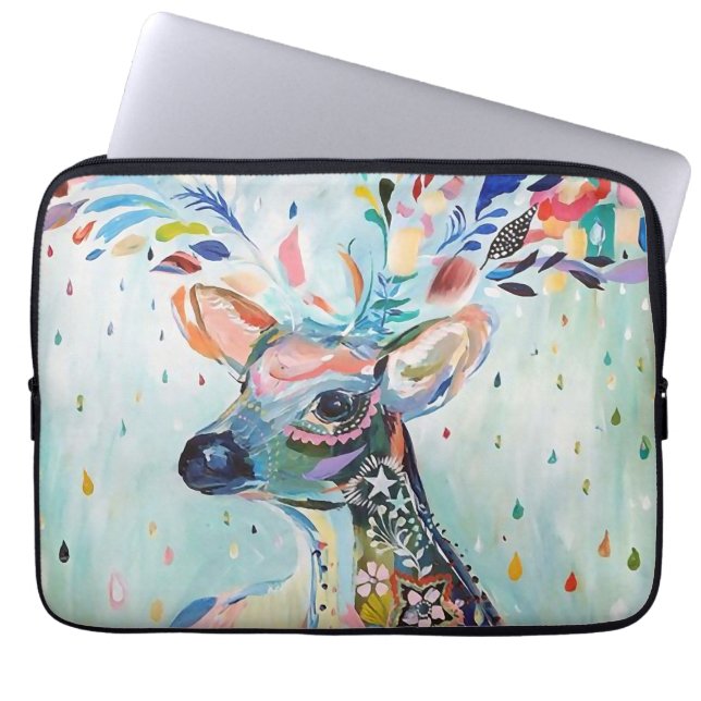 Schöne moderne Hirschkunst-Blumen-Geweih Laptopschutzhülle (Vorderseite)
