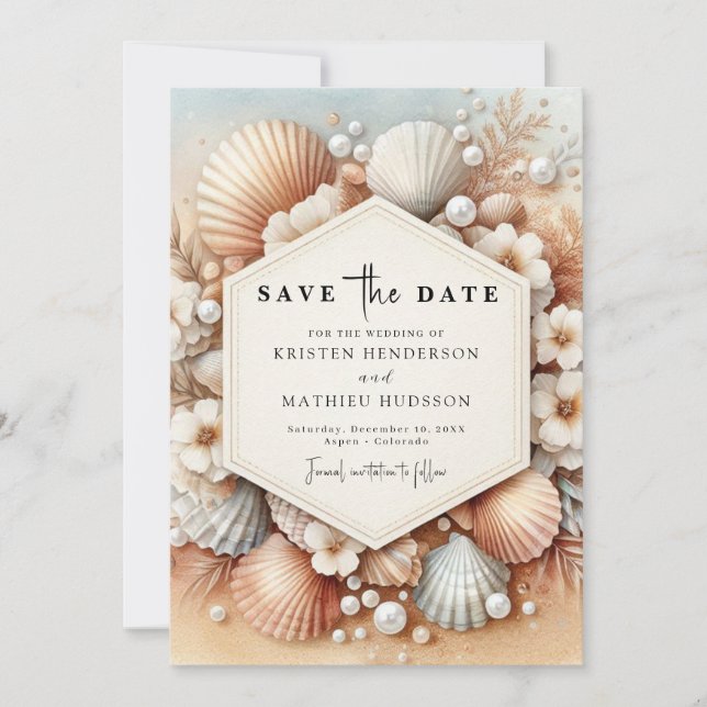Schöne moderne Hochzeit am Strand Save The Date (Vorderseite)
