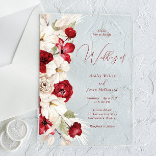Schöne, moderne Hochzeit von Rot und Weiß Acryleinladungen
