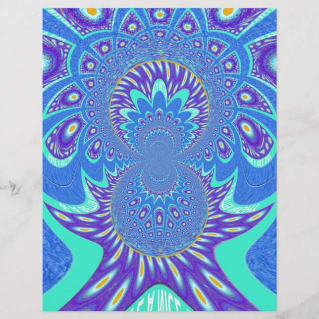 Schöne moderne Kyan Blue Batik Kaleidoskop Kunst (Vorderseite)