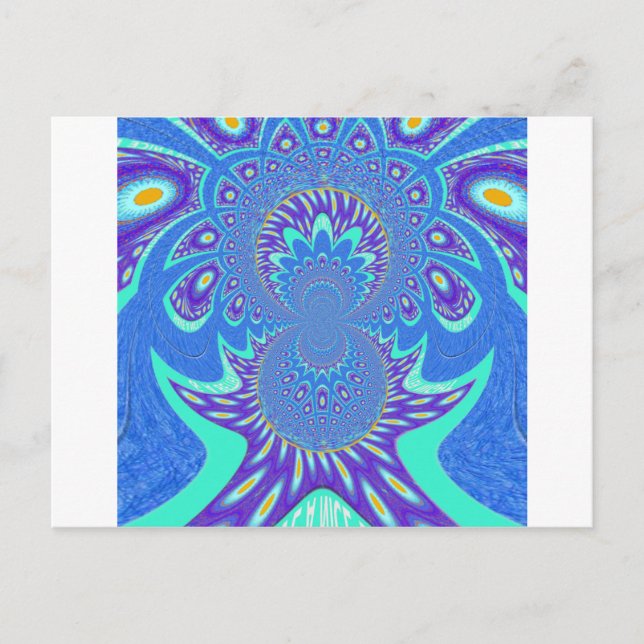 Schöne moderne Kyan Blue Batik Kaleidoskop Kunst Postkarte (Vorderseite)
