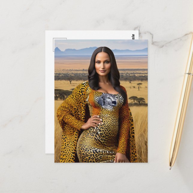 Schöne Mona Lisa auf Safari Postkarte (Vorderseite/Rückseite Beispiel)
