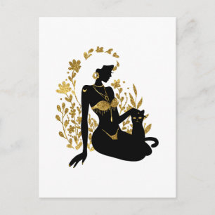 Schöne Mondblumen Frau Glitter-Illustration Postkarte