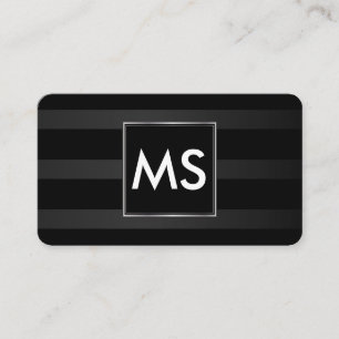 Schöne Monogram Chic Stripes Imitate Silver Frame Visitenkarte