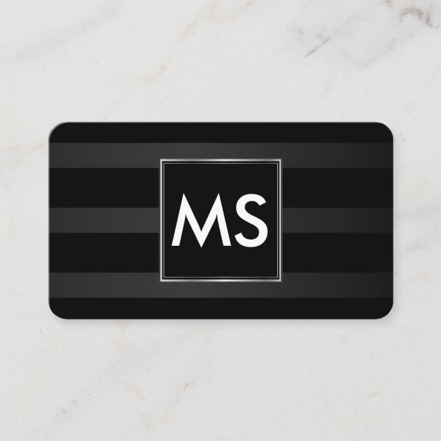Schöne Monogram Chic Stripes Imitate Silver Frame Visitenkarte (Vorderseite)