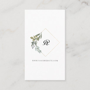 Schöne Monogram Greenery Wasserfarbe Dimaond Cre Visitenkarte